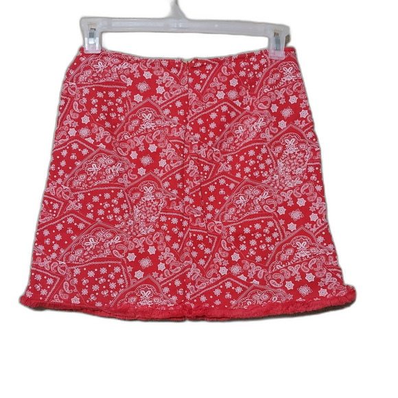Laynee & Lee mini skirt Women L red handkerchief paisley fringe 29 inch Western - Picture 2 of 7